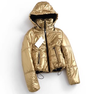 走戏班牙！秋冬款加厚保暖连帽可拆卸拉链亮面长袖棉衣棉服外套女