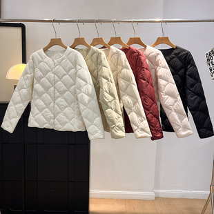 岛国单U~轻盈保暖90白鸭绒绗缝修身显瘦无领保暖内胆羽绒服外套女