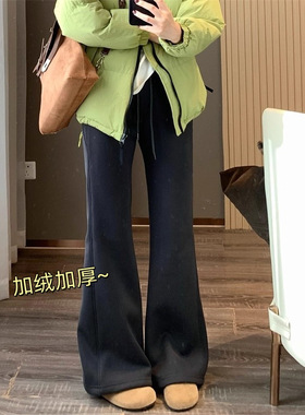 LU系风格！保暖奥利绒微喇加绒松紧高腰弹力休闲卫裤瑜伽裤女秋冬