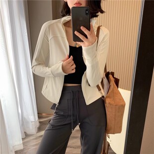 裸感立领拉链健身瑜伽外套上衣女 显瘦短款 LU家同款 立体剪裁修身