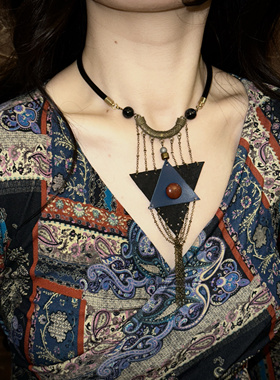 黑神话配色｜夸张复古原创设计手作个性小众混搭风格蓝黑平价项链