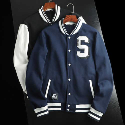 立体字母刺绣亲肤薄绒棒球服夹克