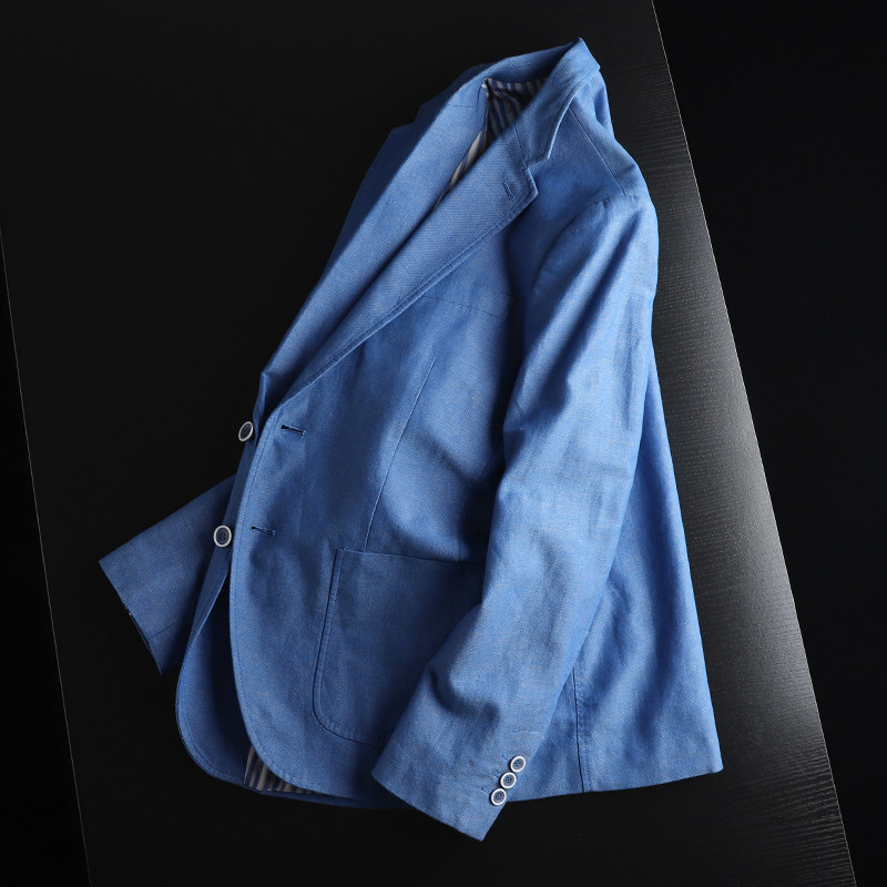 亚麻透气男士商务休闲纯色西服