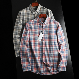 磨毛水洗色织格纹!亲肤长绒棉!秋冬男尖领通勤百搭长袖格子衬衫