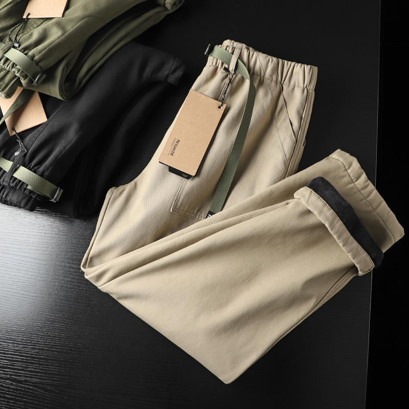 全棉纱卡加绒加厚复古工装休闲裤