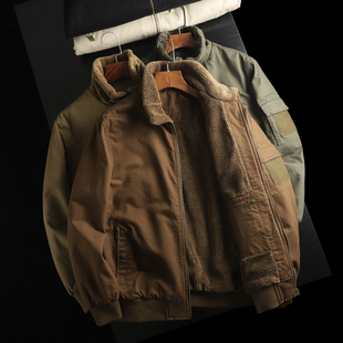 男士 复古工装 蓄热锁温 加厚仿羊羔绒 立领加绒保暖棉衣夹克 风