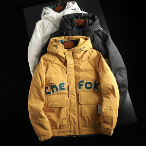 潮流设计！撞色字母印花！90白鸭绒！男士连帽加厚保暖工装羽绒服