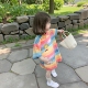 潮牌彩虹条纹卡通短袖 夏季 女童连衣裙宝宝网红洋气儿童个性 T恤裙