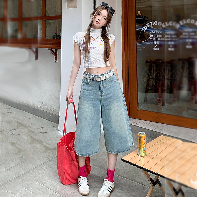 七分牛仔短裤女直筒无弹力中裤2026夏天小个子阔腿宽松显瘦新款潮