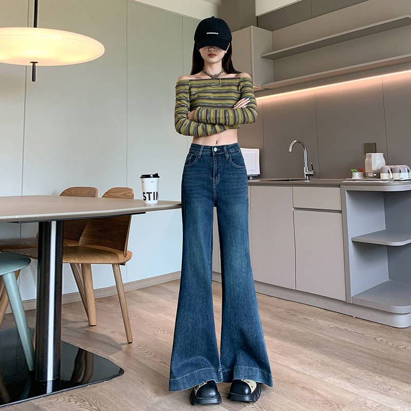 弹力微喇牛仔裤女复古蓝色宽松不贴腿小个子做旧春新款高腰加长浅,女装/女士精品,牛仔裤,淘宝优惠券,粉丝福利购,淘宝优惠卷