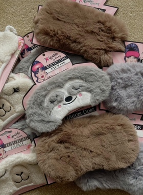 外单尾货遮光睡眠眼罩可爱小动物毛绒柔软缎面sleep公司午休助眠