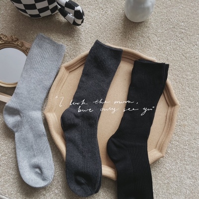 秋冬季纯色百搭中筒袜堆堆袜子女