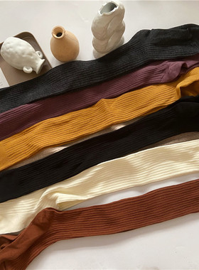 秋冬款长筒袜超长过膝袜针织竖条纹显瘦大腿袜春秋靴袜纯色学院风