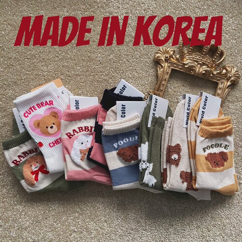 韩国进口袜子东大门现货可爱卡通简约风女袜植绒中筒袜短袜棉袜