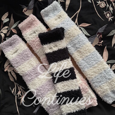 日单护膝保暖软绵绵长筒护膝半边绒针织护腿冬季可爱舒适女生护腿