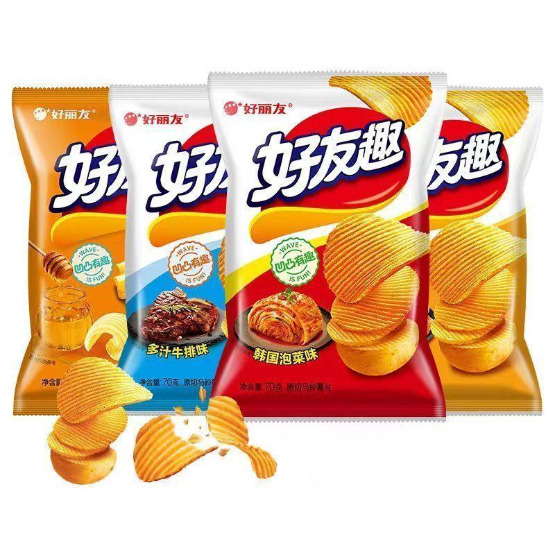 好丽友好友趣薯片45g*32包整箱薯片韩国泡菜味膨化休闲零食