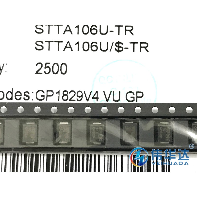 贴片快恢复二极管 STTA106U STTA106 T01丝印 1A600V SMB 2500只 电子元器件市场 二极管 原图主图