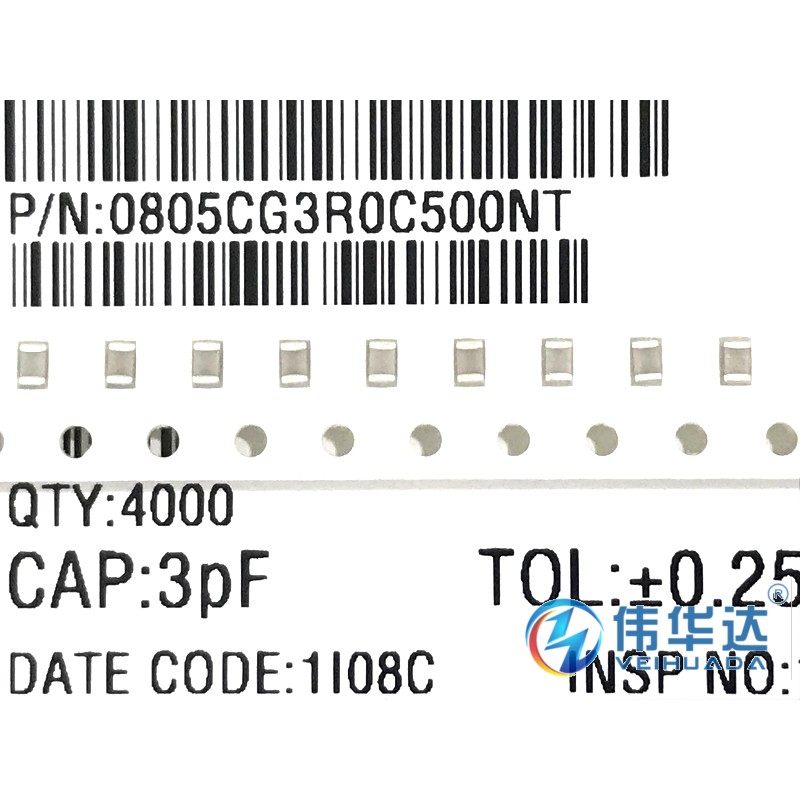 贴片电容 0805 3pF 50V 2012 NPO ±0.25pF 0805CG3R0C500NT
