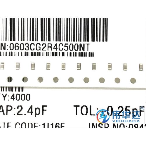 贴片电容 0603 2.4pF 2R4C 50V ±0.25pF 0603CG2R4C500NT 现货