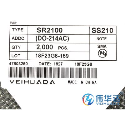 SS210 2A/100V 贴片肖特基二极管 SMA/DO-214AC SR2100 2000只