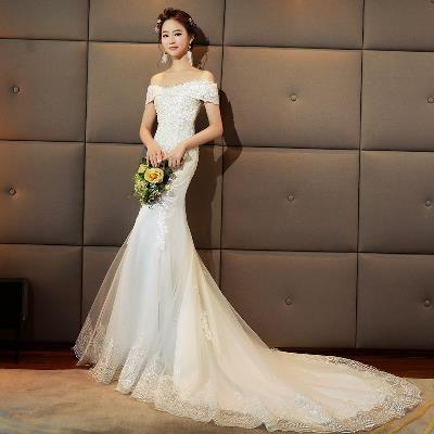 婚纱礼服2018新款春季新娘结婚韩式修身显瘦一字肩鱼尾婚纱小拖尾|ruв категории Женская одежда, Cвадебные платья, свадебное платье - от Buy2taobao.com для оказания профессиональной услуги покупки агента Taobao