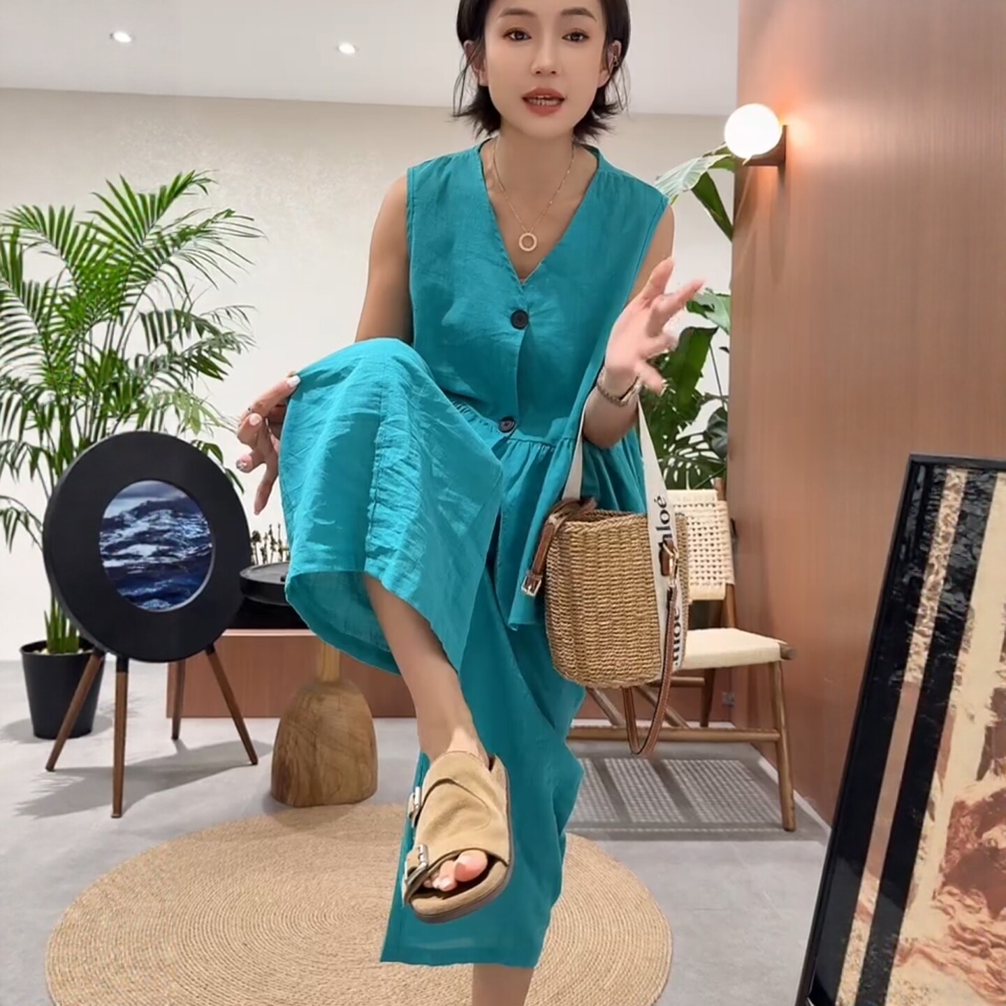 欧货夏季气质时尚套装女休闲棉麻V领无袖马夹背心+阔腿裤两件套潮