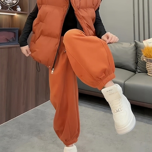 女2025年秋冬欧货百搭高腰抽绳加厚束脚卫裤 加绒灯笼九分裤 哈伦裤