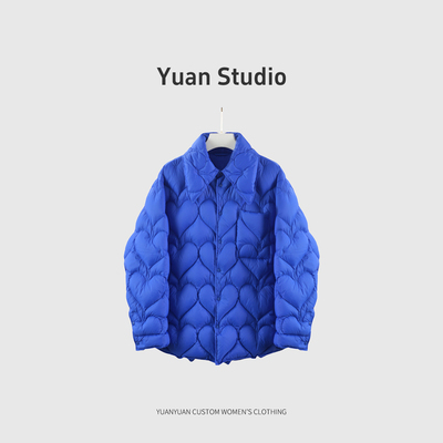 【YUAN】衬衫领轻薄羽绒服女短款宽松爱心纹鹅绒外套RRY1685