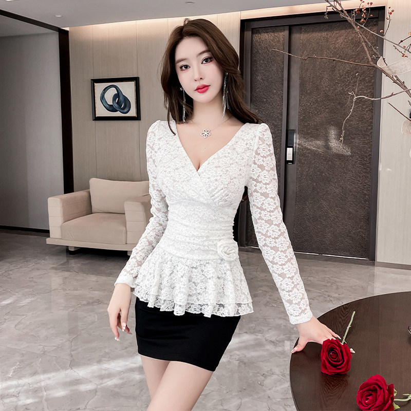 气质低胸性感长袖蕾丝连衣裙夜场