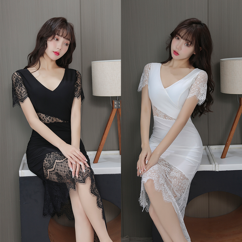 KTV小姐性感连衣裙夜总会工作服气质显瘦按摩足浴技师桑拿长裙女