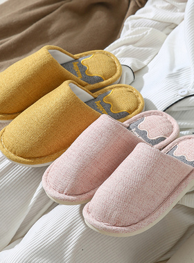 劳动节包头日系棉麻亚麻拖鞋女春秋四季居家防滑拖吸汗家用夏地板