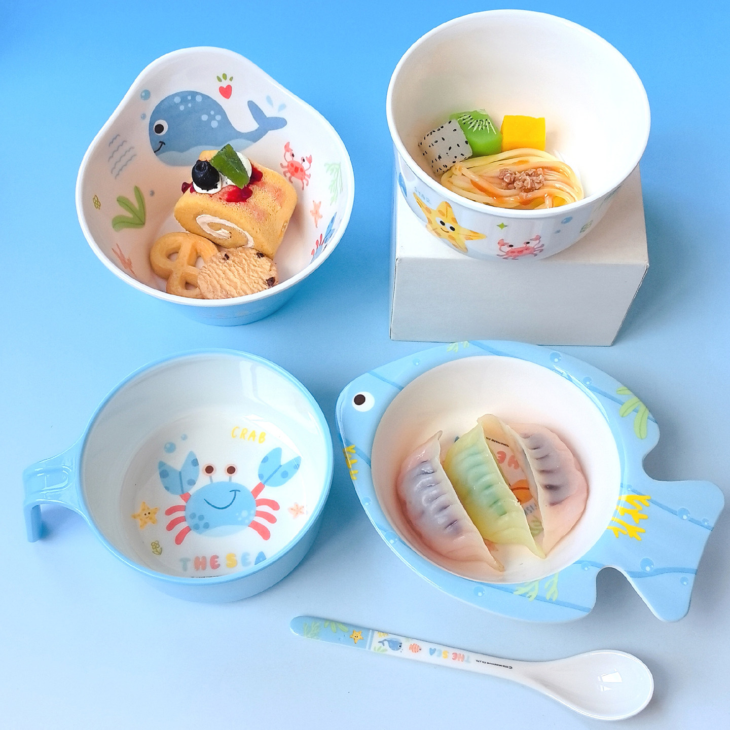 五和儿童碗宝宝碗海洋卡通家用幼儿园食品级小孩婴儿吃饭专用碗勺,婴童用品,儿童餐具,淘宝优惠券,粉丝福利购,淘宝优惠卷