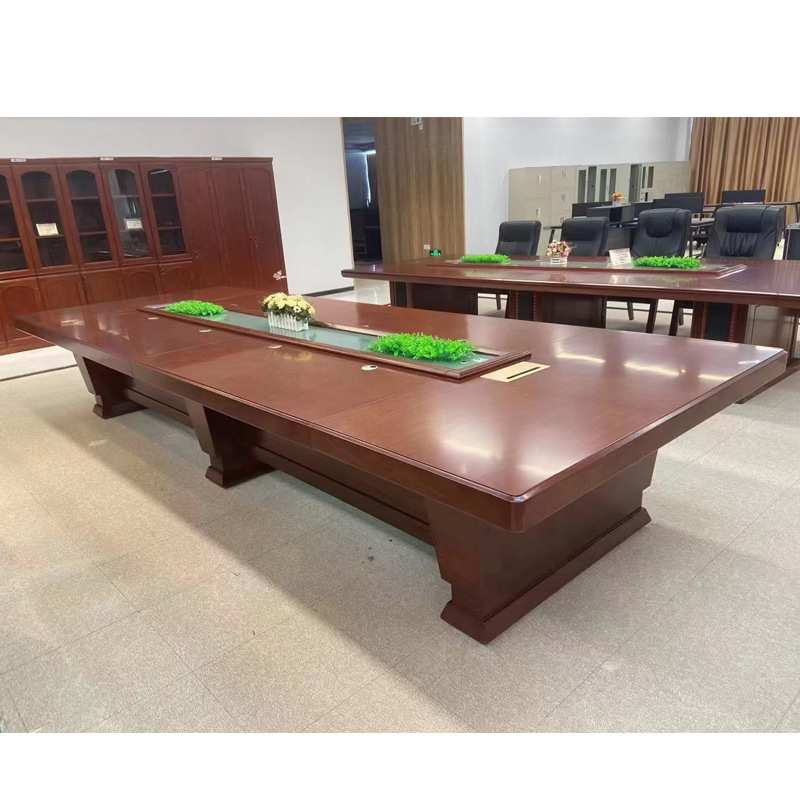 长方形条形中式办公家具厂家实木木皮会议桌大型会议桌油漆会议桌