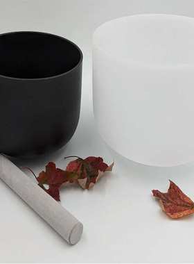 阴阳音调432HZ套装2个水晶唱歌碗8英寸黑色10白色带垫圈音疗432Hz