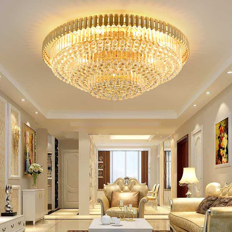 跨境现代豪华金色长方形水晶灯轻奢圆形卧室吸顶创意大气客厅餐灯