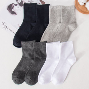 袜子男中筒棉袜秋冬季 袜子 运动黑白纯色全棉长袜商务防臭吸汗男士