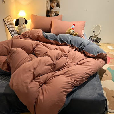 ab面牛奶绒珊瑚绒床上用品四件套冬季加厚磨毛单面水洗棉被套床单