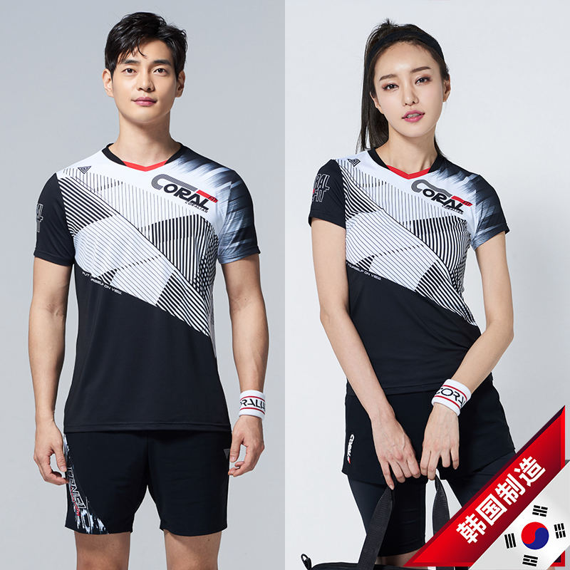 可莱安羽毛球服男女时尚透气速干短袖套装情侣修身韩国进口运动服