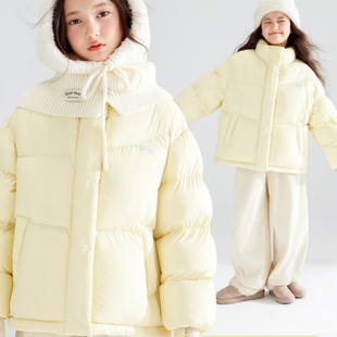 2025新款女童冬季羽绒棉服加厚保暖鹅黄色棉袄中大童休闲棉衣外套