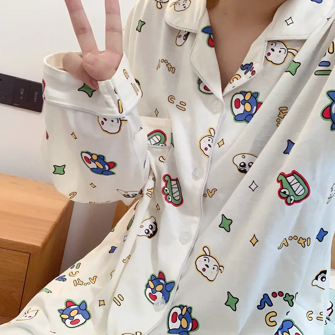 大码睡衣200斤可穿卡通可爱蜡笔小新睡衣春秋长袖长裤家居服套装