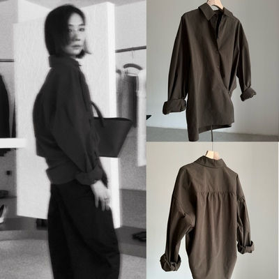 LEM风【仿旧美学】旋褶斜扣衬衫长绒棉翻领长袖上衣周雨彤同款秋