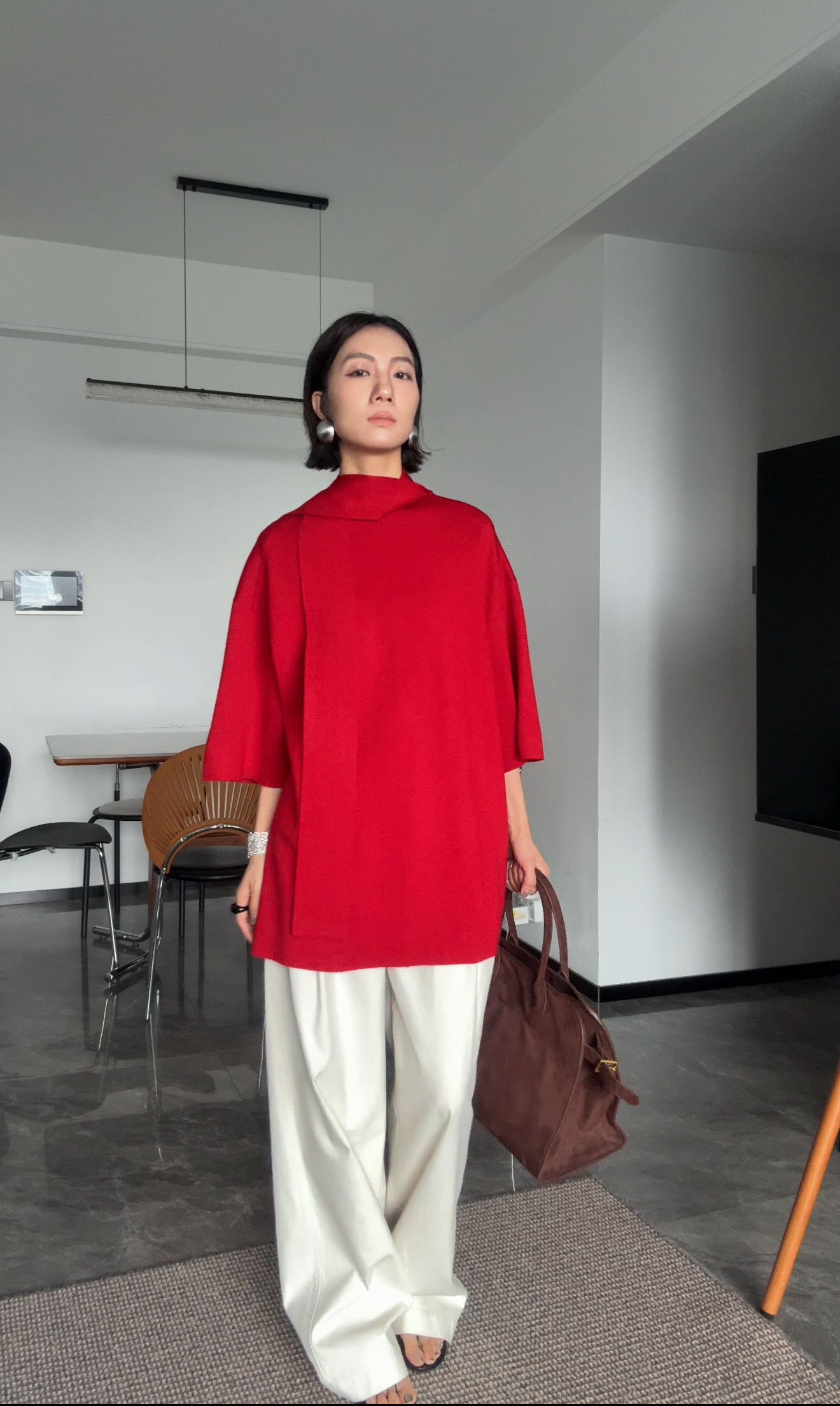 山阶【大美不言】100羊毛飘带廓形高级毛衣ROW风中袖春秋针织上衣