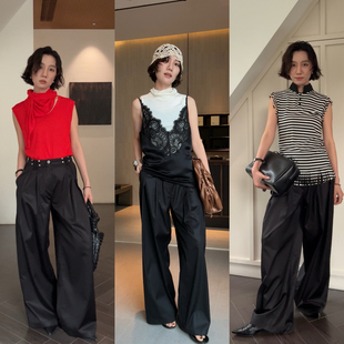 山阶【松弛愉悦】天丝棉休闲裤中腰立裁叠褶直筒阔腿长裤子春秋夏