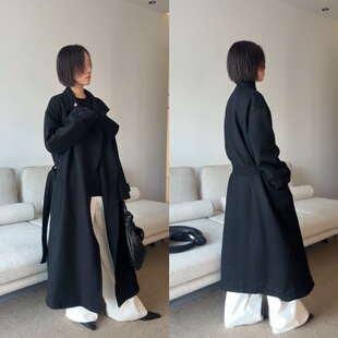 静奢LEMAIR*翻领大衣刘雯周雨彤同款羊毛呢宽松系带长款外套冬女