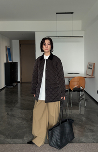 山阶【线性美学】定距压线菱格棉服灯芯绒翻领廓形夹克外套冬款厚