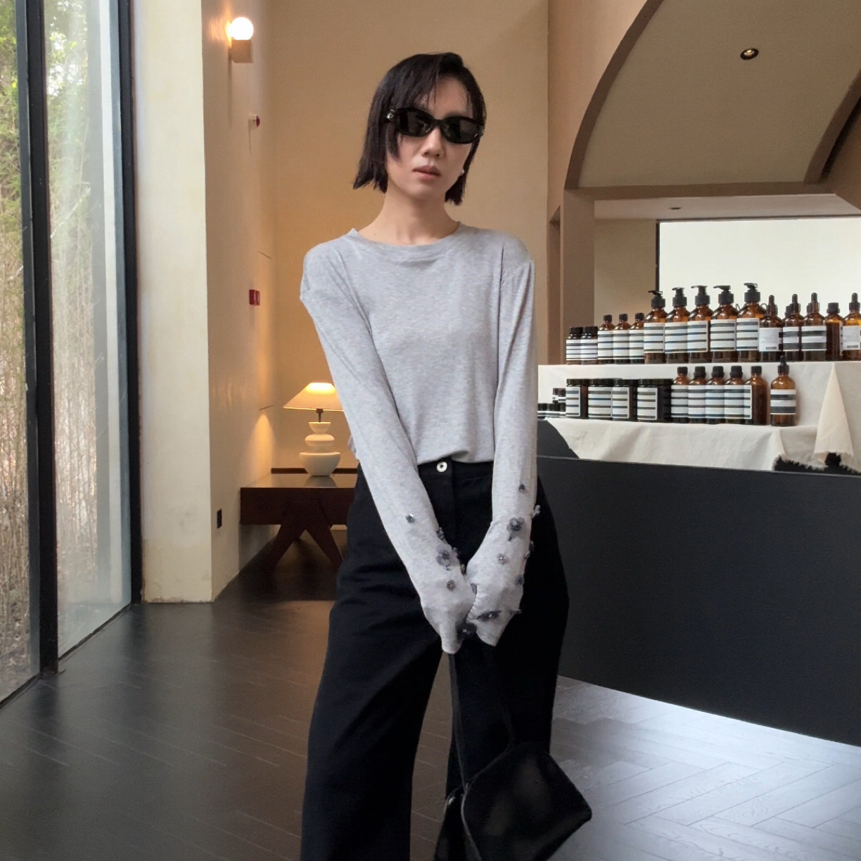 山阶 【柔韧陪伴】 钉珠重工凉感防晒衫天丝羊毛长袖上衣春夏秋