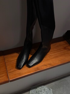 山阶【牛皮】极简高级方头高筒长靴时髦显高春秋冬百搭长筒靴子女