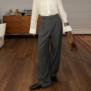山阶[沉稳摩登]天丝羊毛超模西裤高腰直筒裤通勤百搭长裤子春夏秋