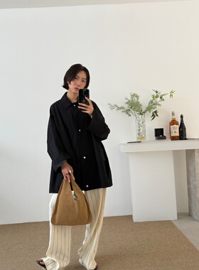 “A字廓形”黑色工装衬衣外套春秋宽松挺阔显瘦落肩夹克SSZ252015