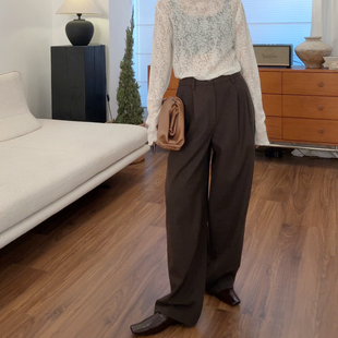 山阶【咖妃 】精裁羊毛混纺廓形长裤 毛呢阔腿西裤保暖直筒裤秋冬